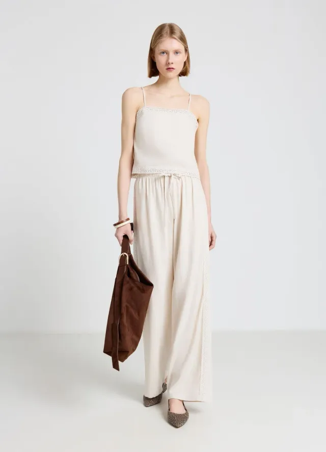 Calliope pantalon wide leg cordon macramé pantalon large bohème