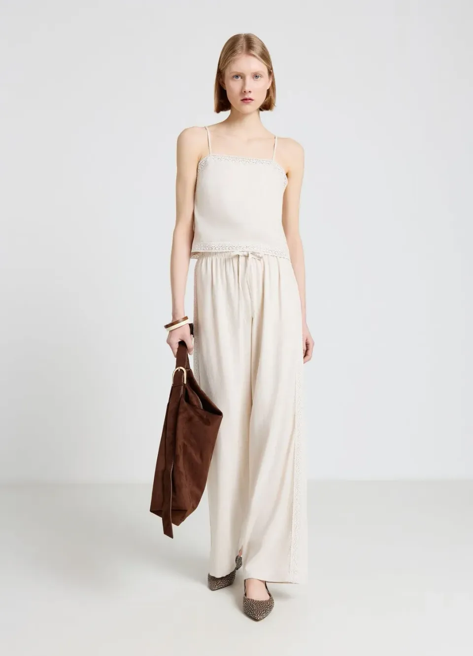 Calliope pantalon wide leg cordon macramé pantalon large bohème