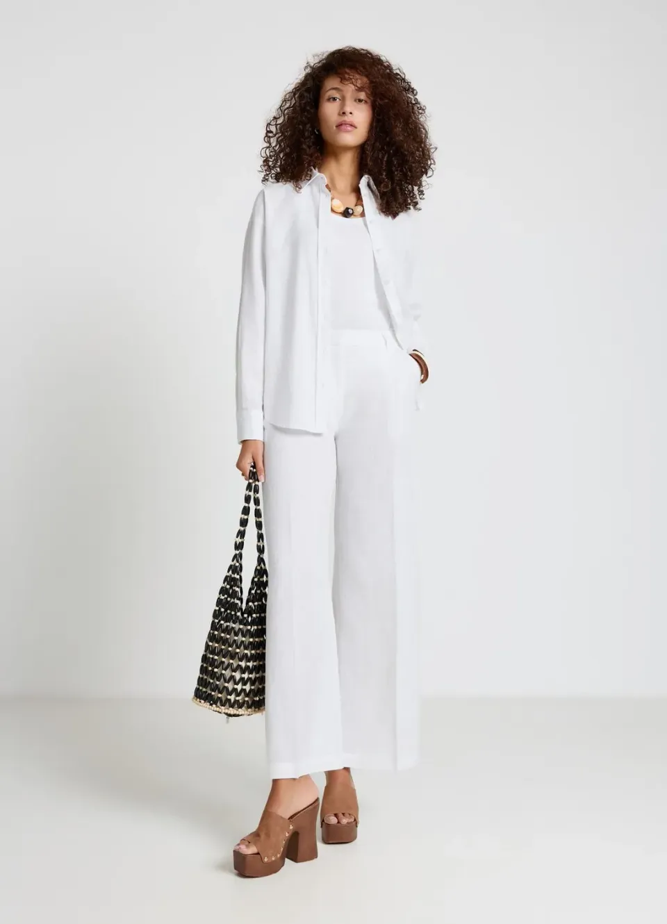 Calliope pantalon palazzo lin femme taille haute