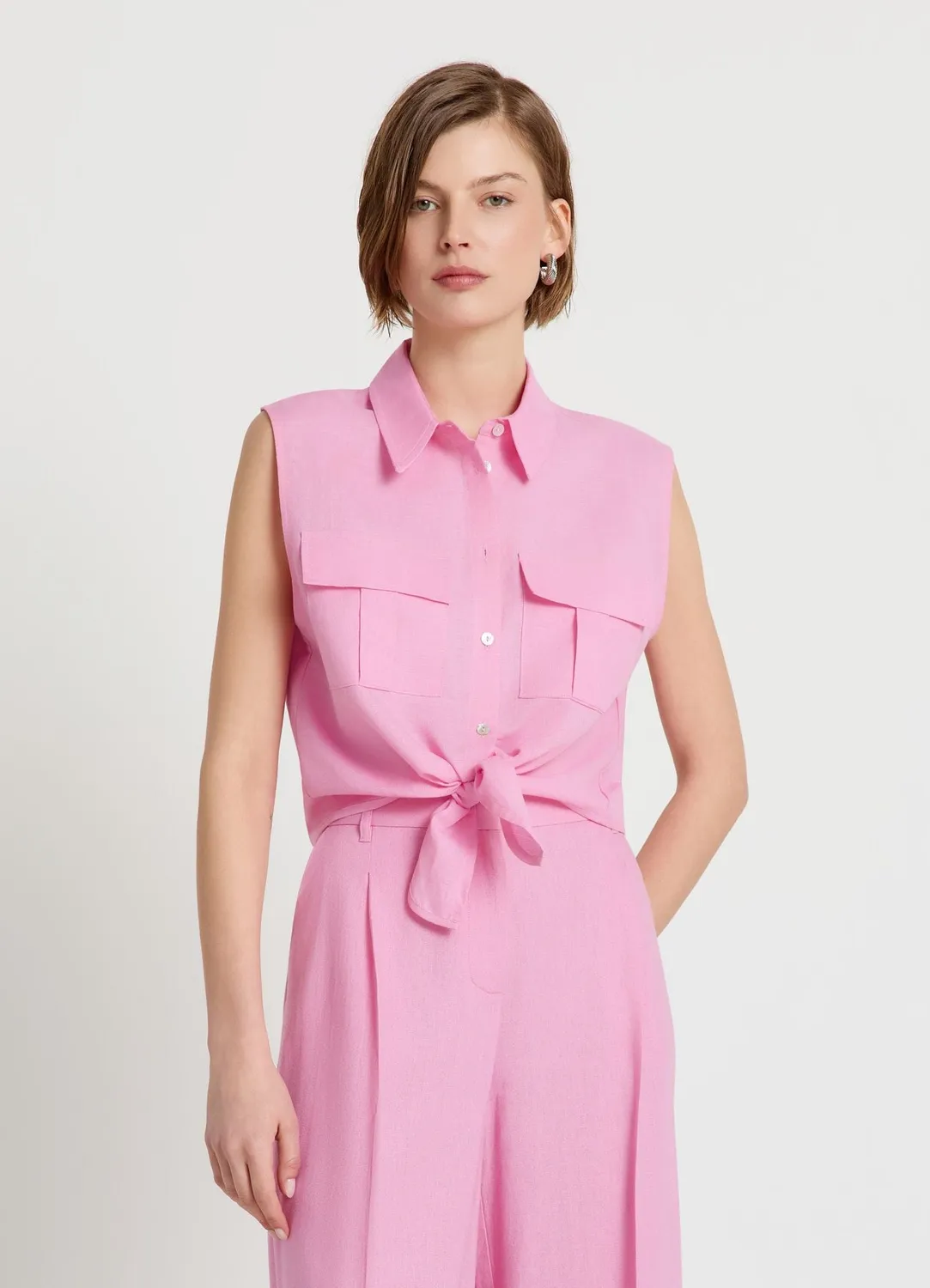 Calliope chemise sans manches lin nœud femme
