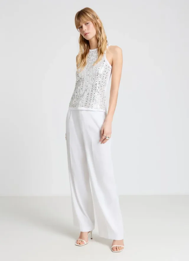 Calliope Top paillettes femme sans manches col rond