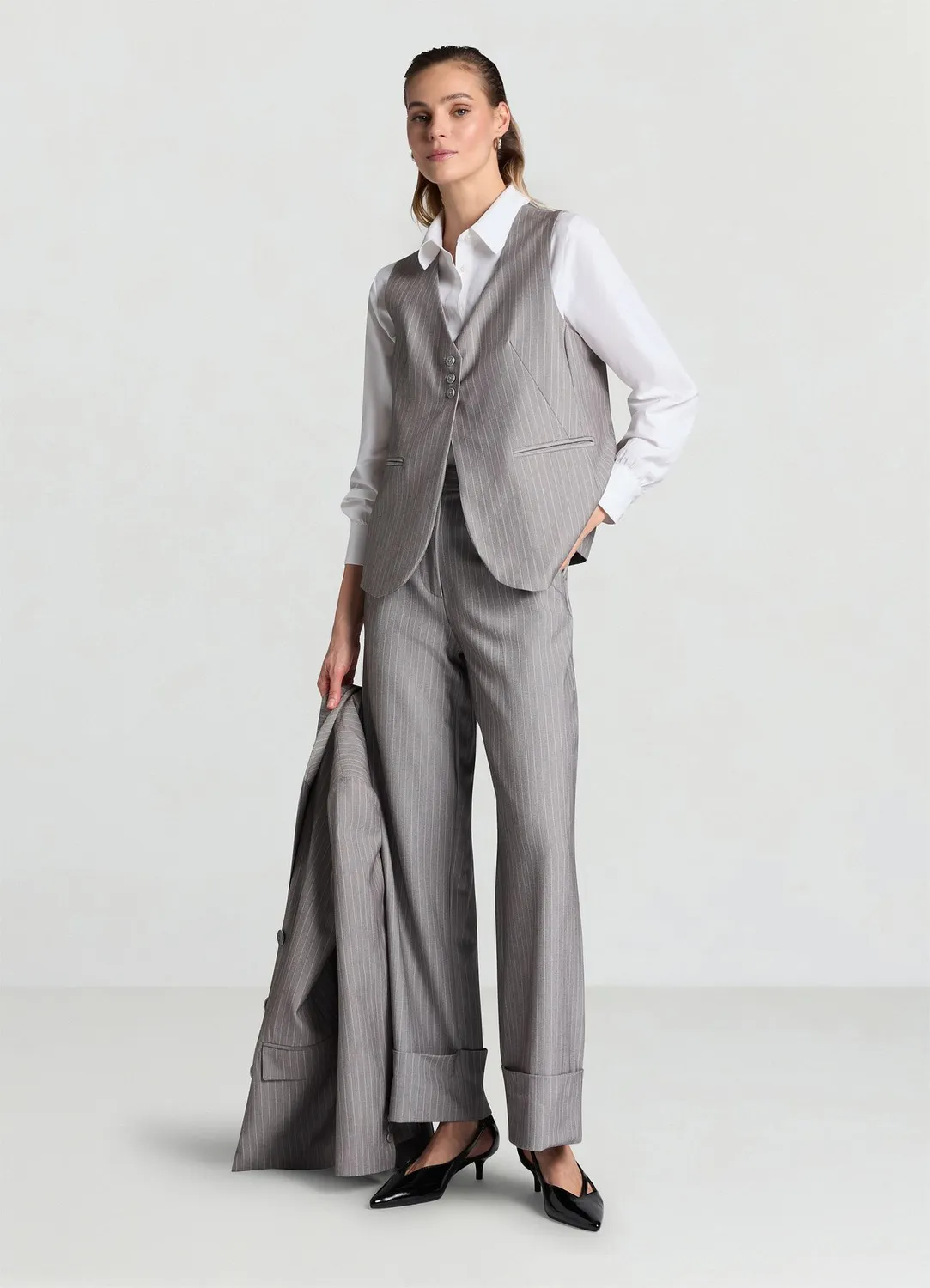 Calliope Pantaloni palazzo gessati pantalon rayé à revers