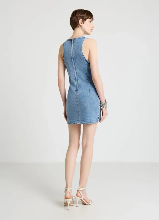 Calliope robe denim courte strass femme sans manches