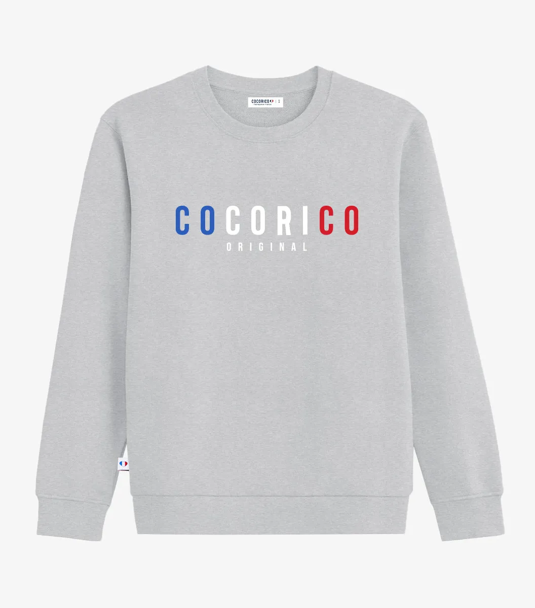 Cocorico Signature Sweat Homme gris coton coupe droite