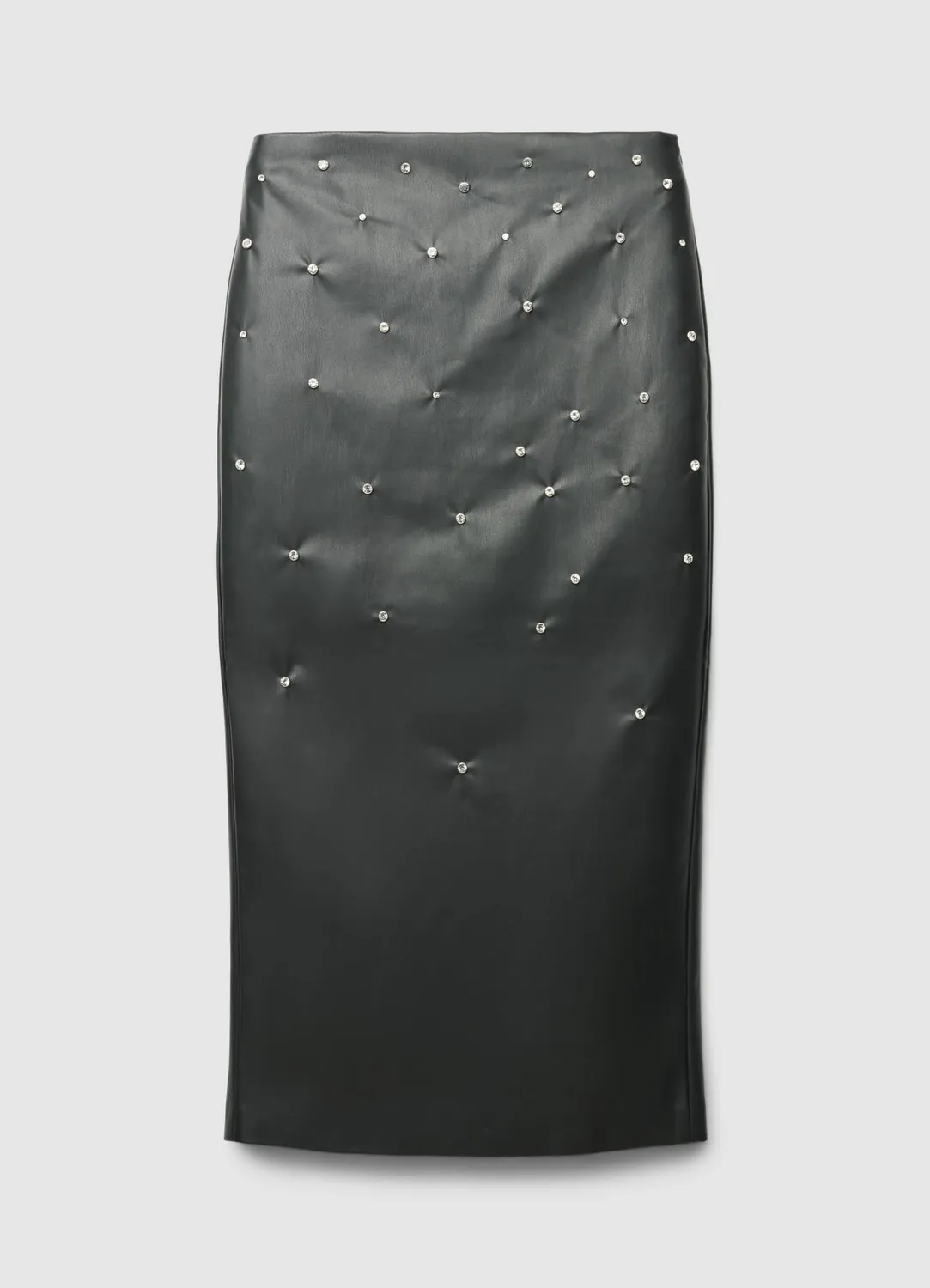 Calliope Strass jupe longuette simili cuir fendue