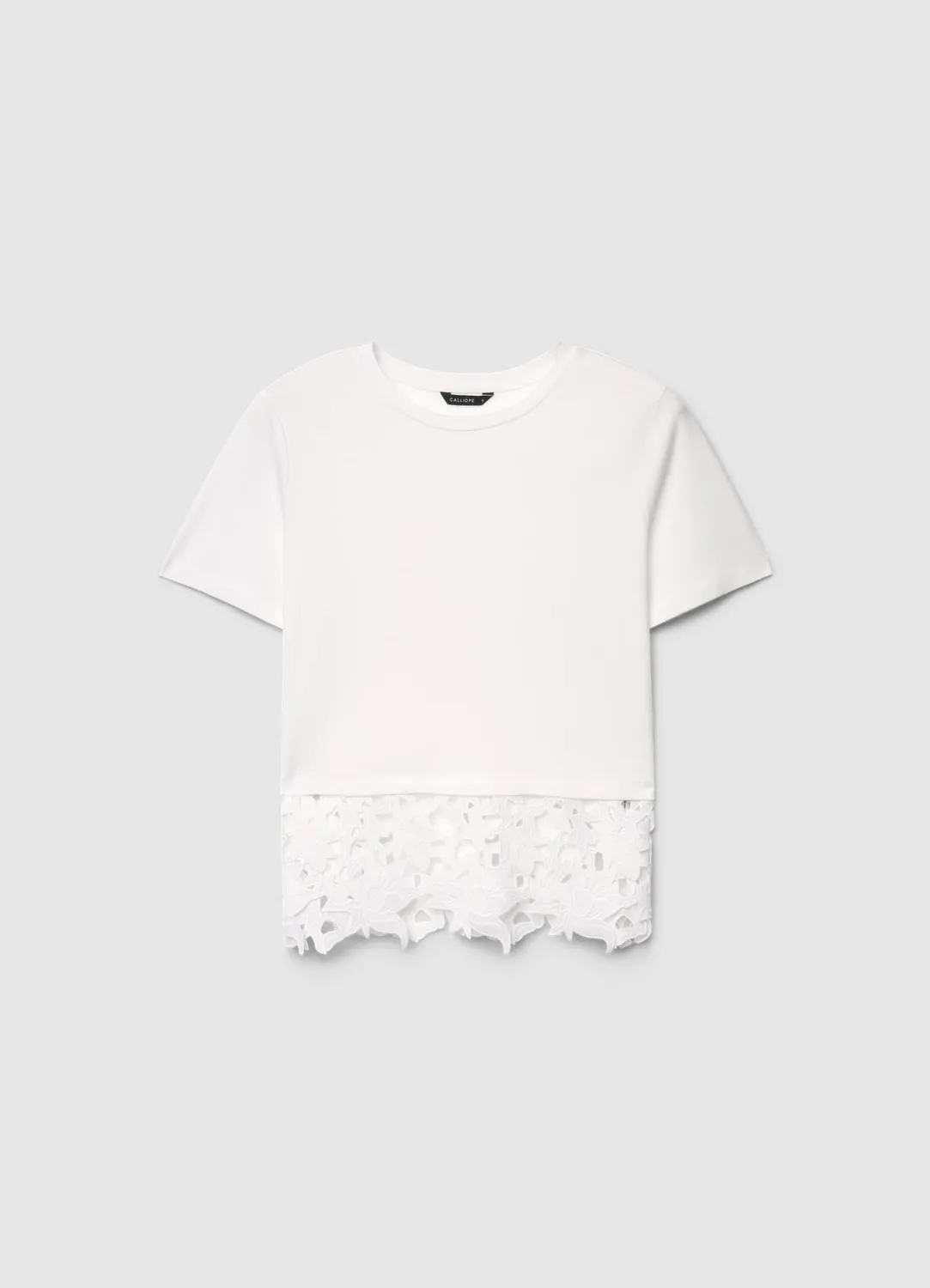 Calliope t-shirt dentelle bas sangallo femme col rond