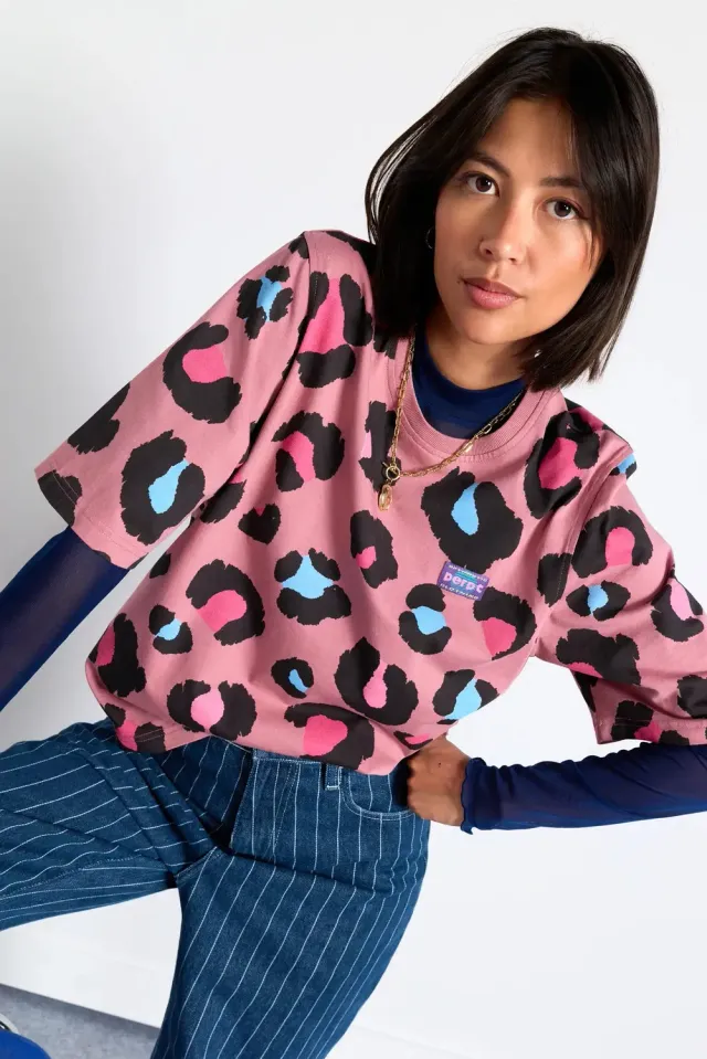 Perpète Sacha tee-shirt rose léopard coton bio