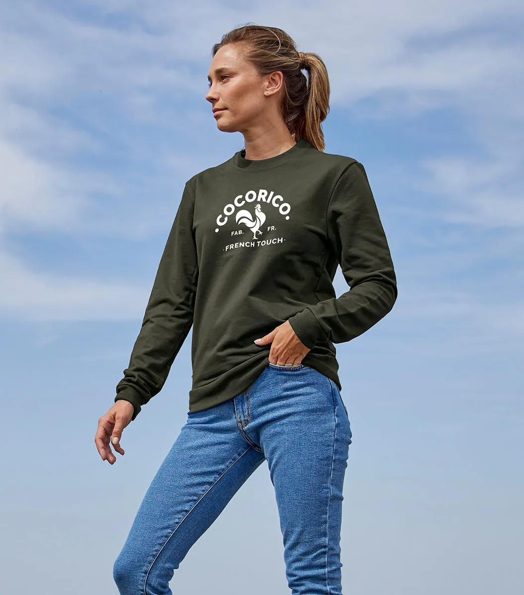 Cocorico Coq Français sweat femme kaki coton