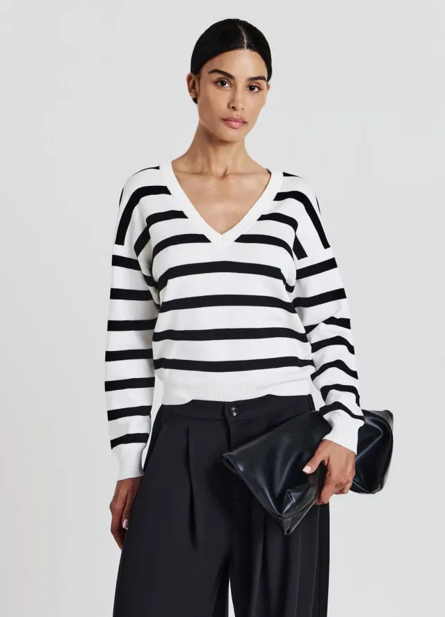 Calliope pull col V rayé femme manches longues
