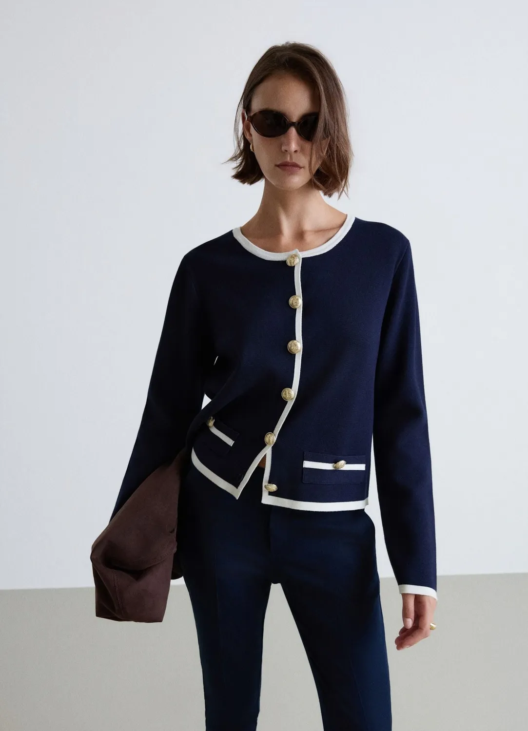 Calliope cardigan femme boutons bijou liseré contraste