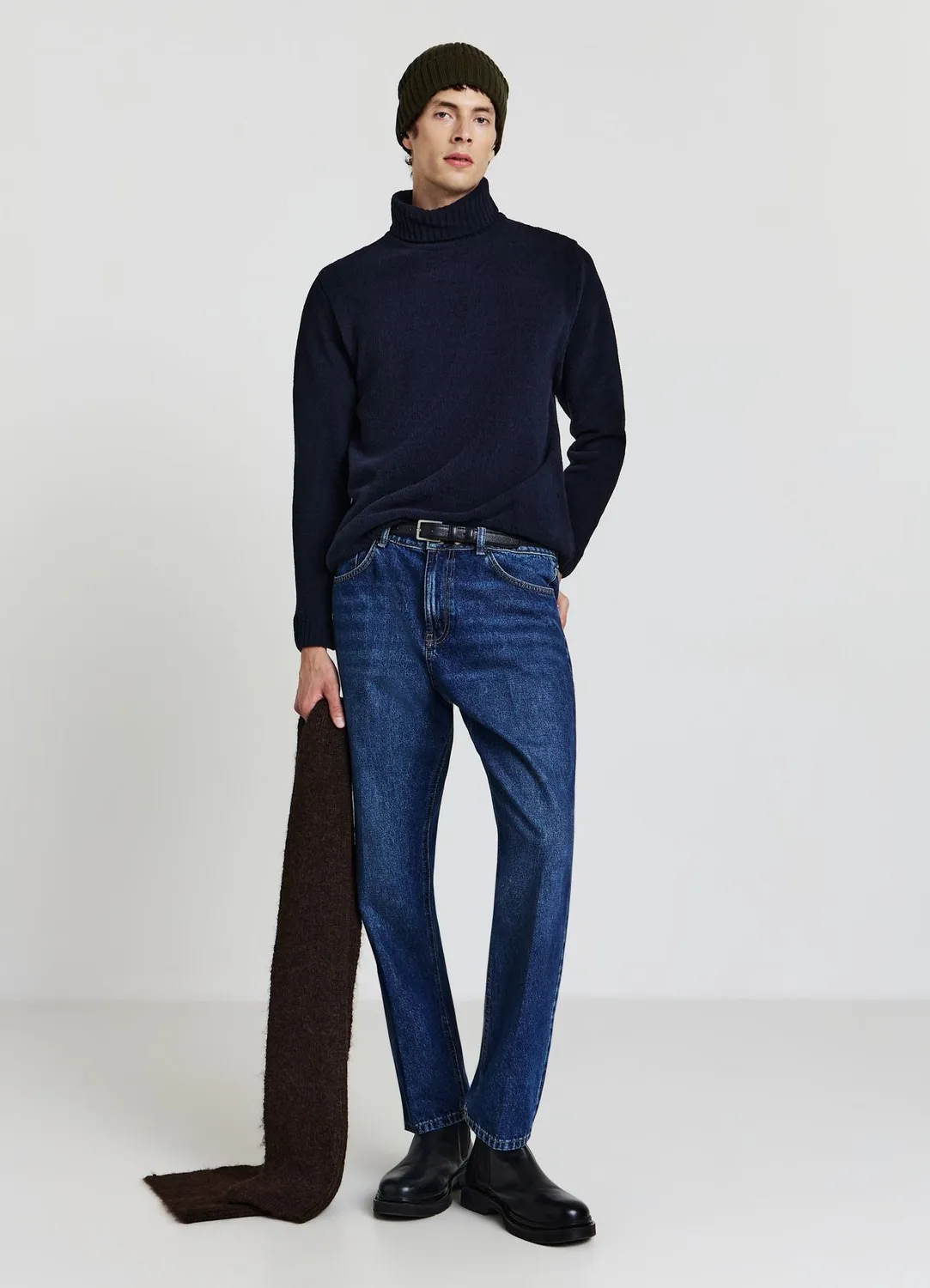 Calliope pull col roule chenille homme uni manches longues