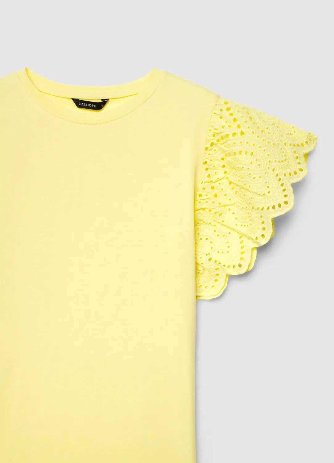 Calliope t-shirt femme col rond volants broderie