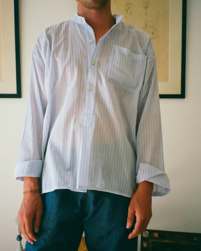 EREVAN Lices Chambray Bleu chemise col officier