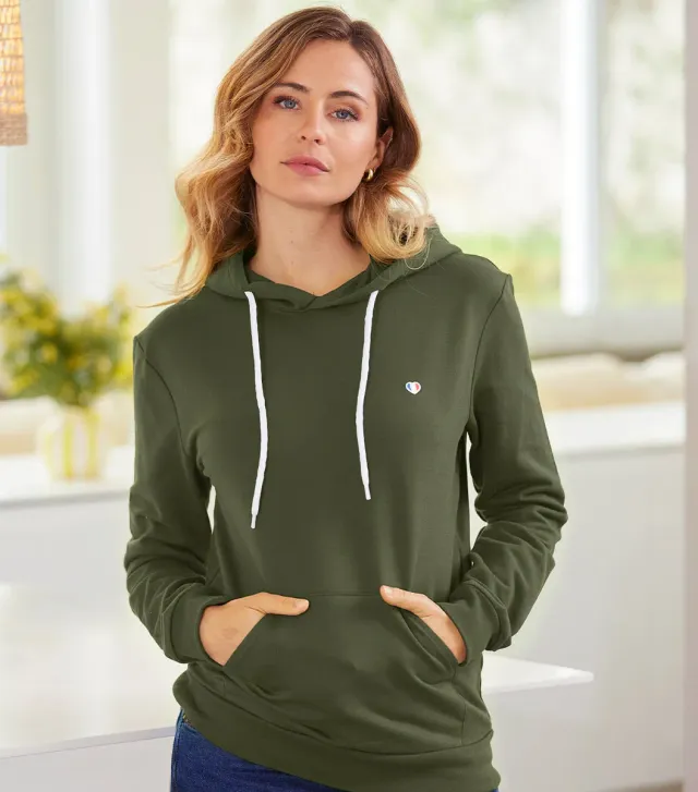 Cocorico Iconique Capuche sweat femme kaki coton
