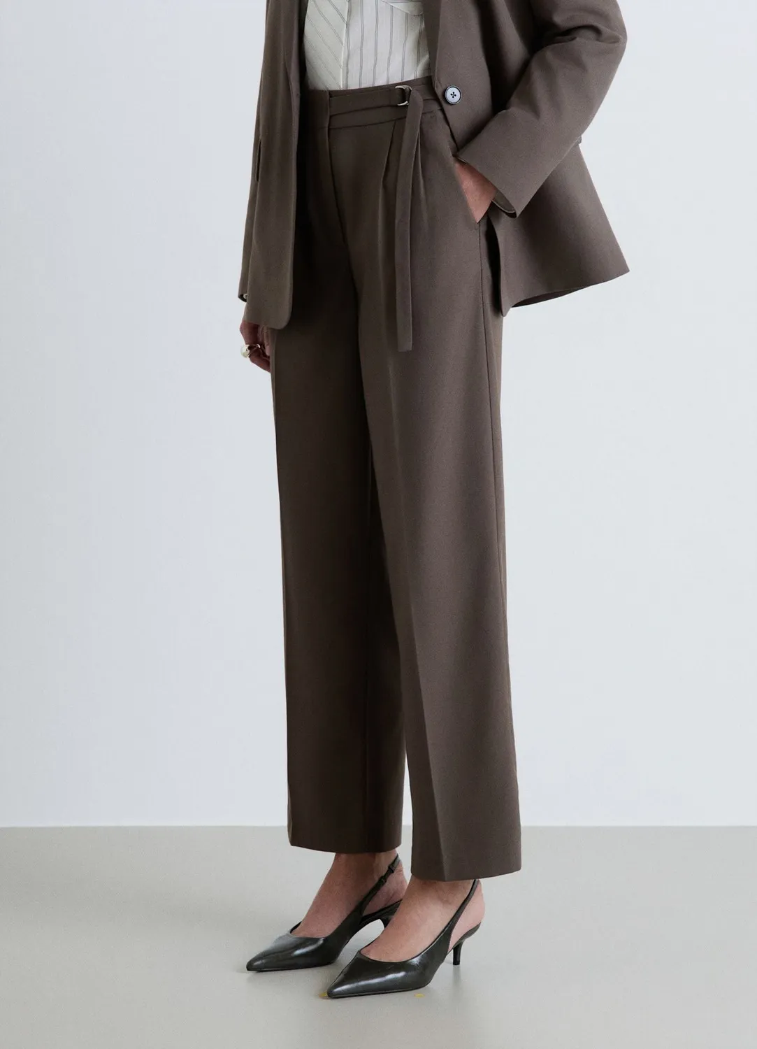 Calliope pantalon palazzo femme taille haute boucle uni