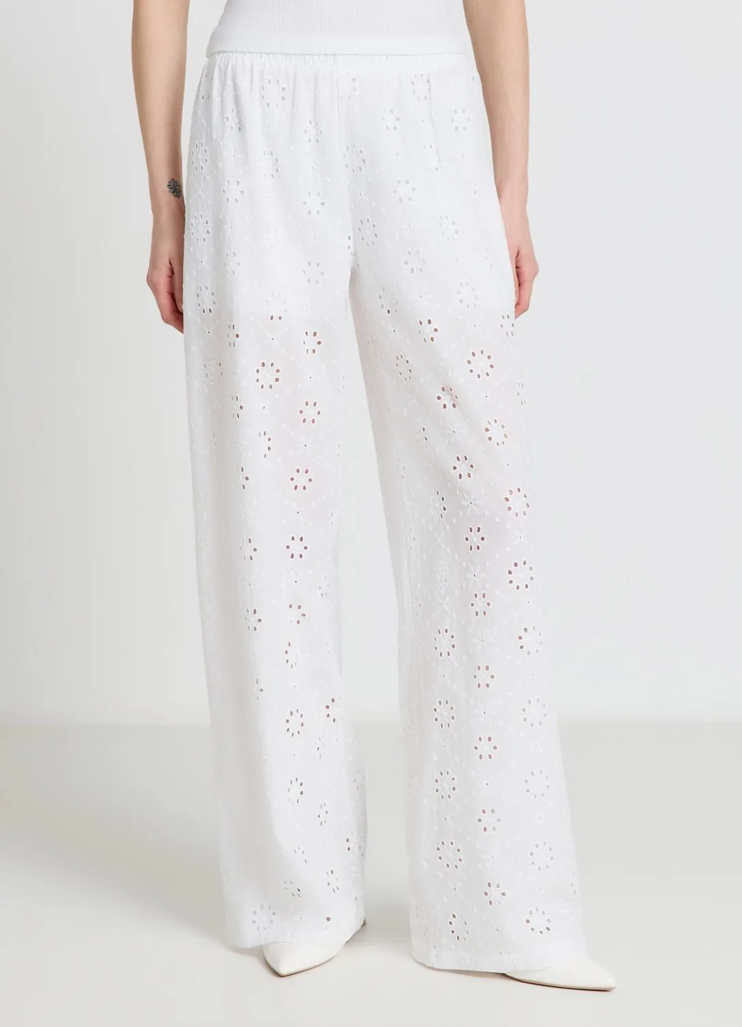 Calliope pantalon large femme broderie anglaise
