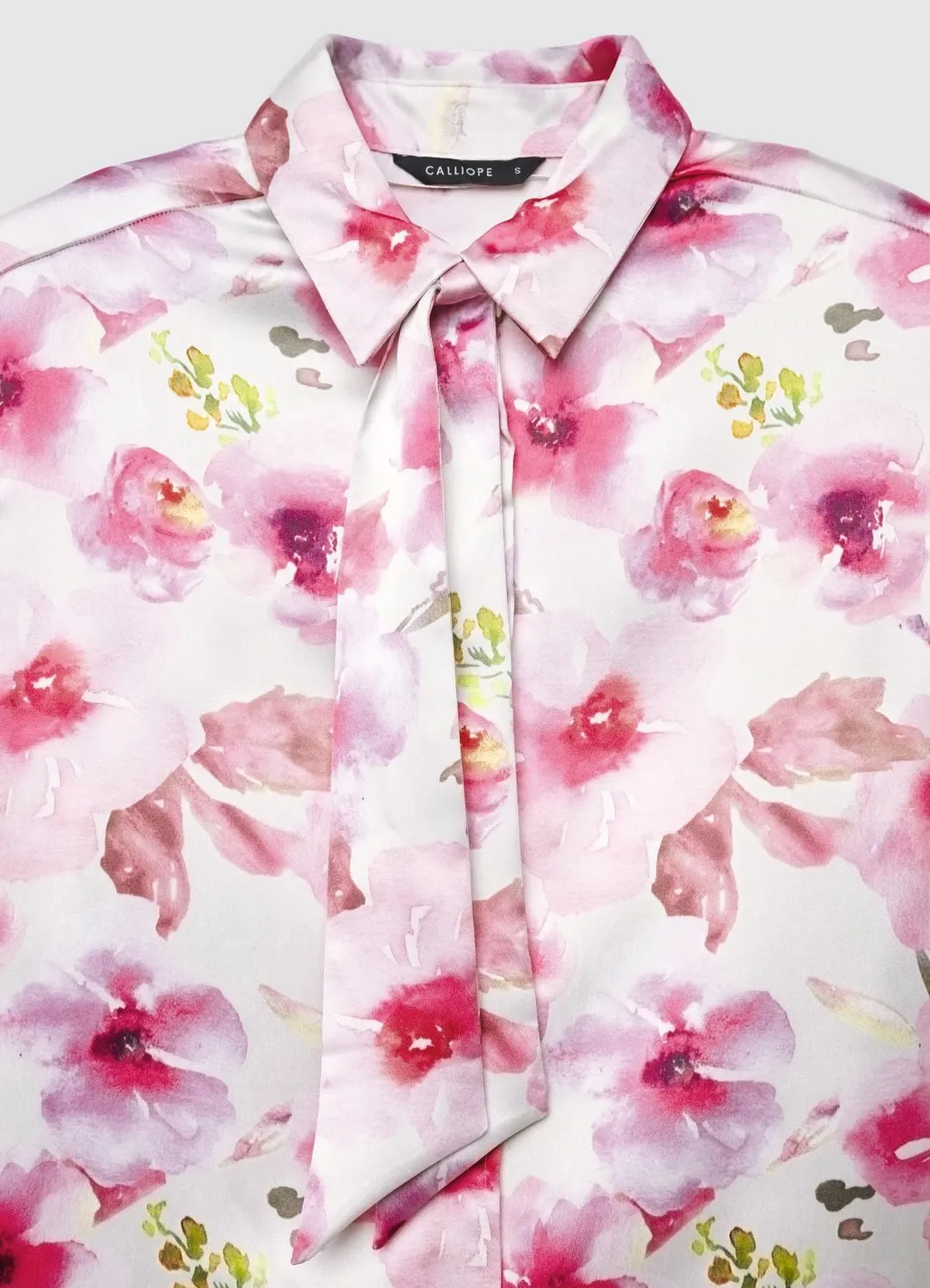 Calliope chemise fleurs femme satinée à cravate