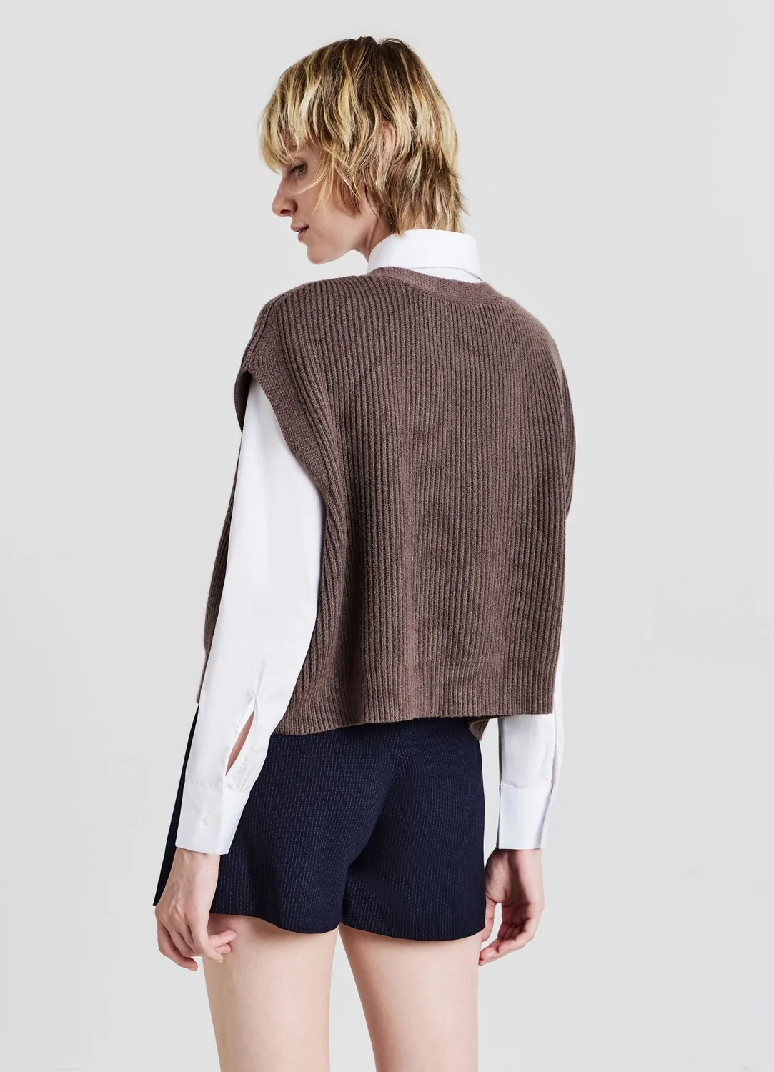 Calliope gilet maille côtes col V sans manches