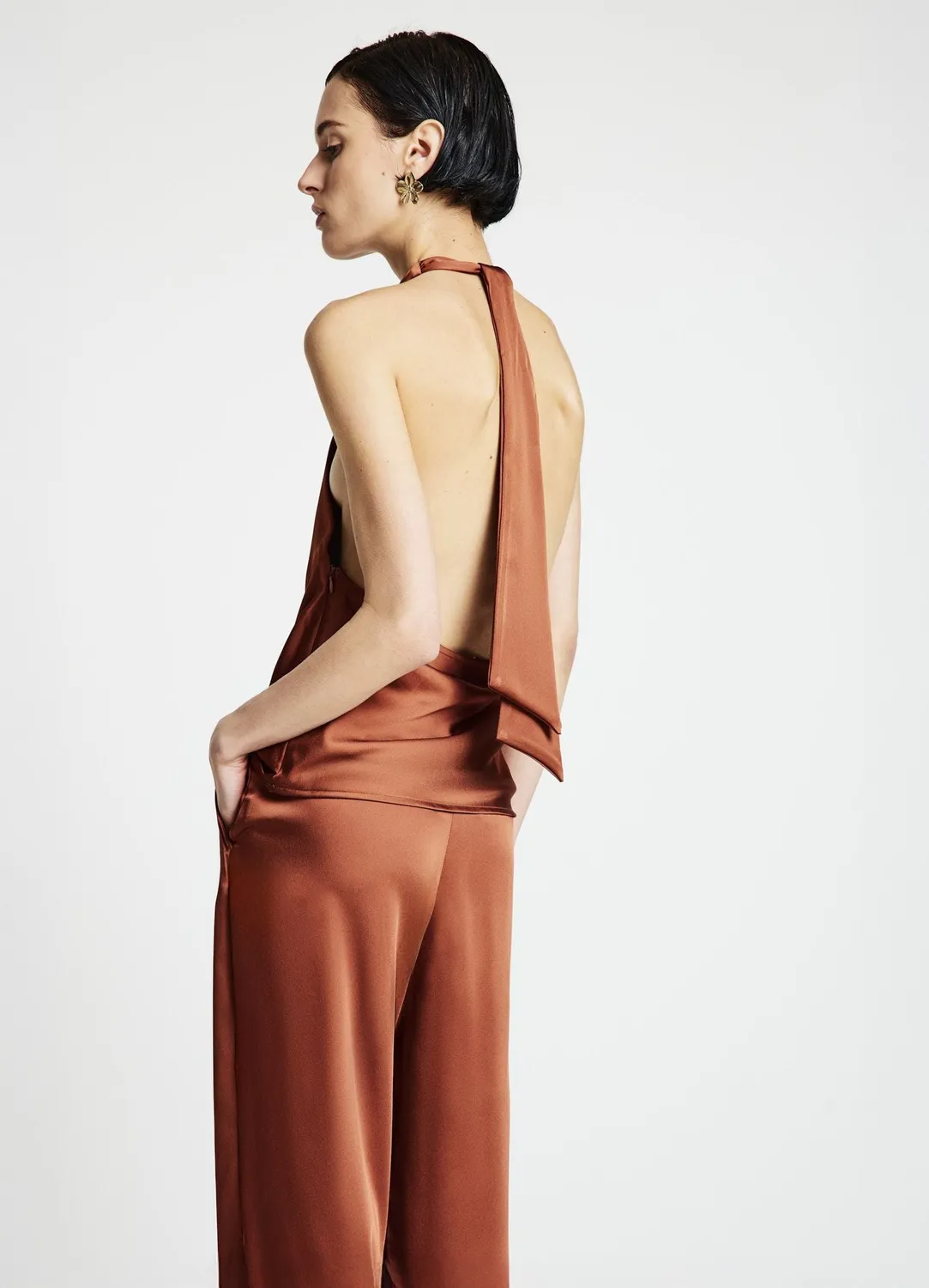 Calliope Top satin femme XS dos nu noué