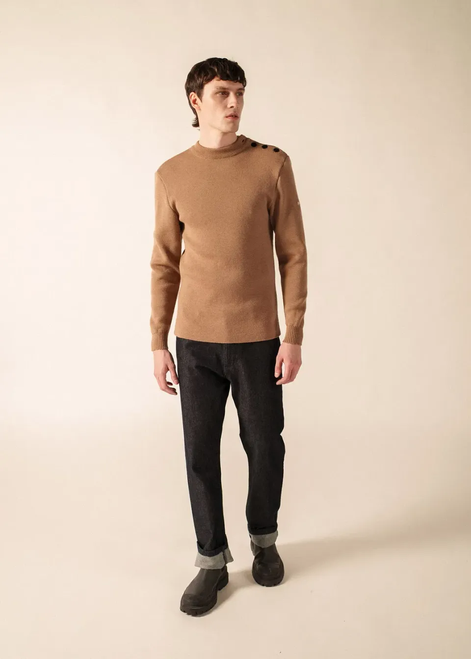 Saint James Matelot pull marin beige foncé laine
