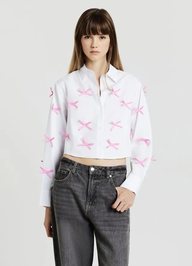 Calliope chemise crop à noeuds femme manches longues