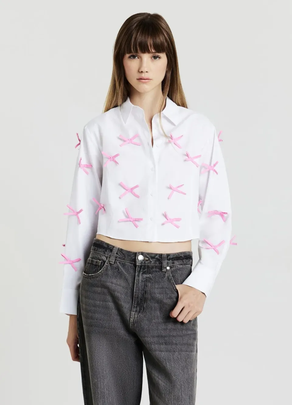 Calliope chemise crop à noeuds femme manches longues