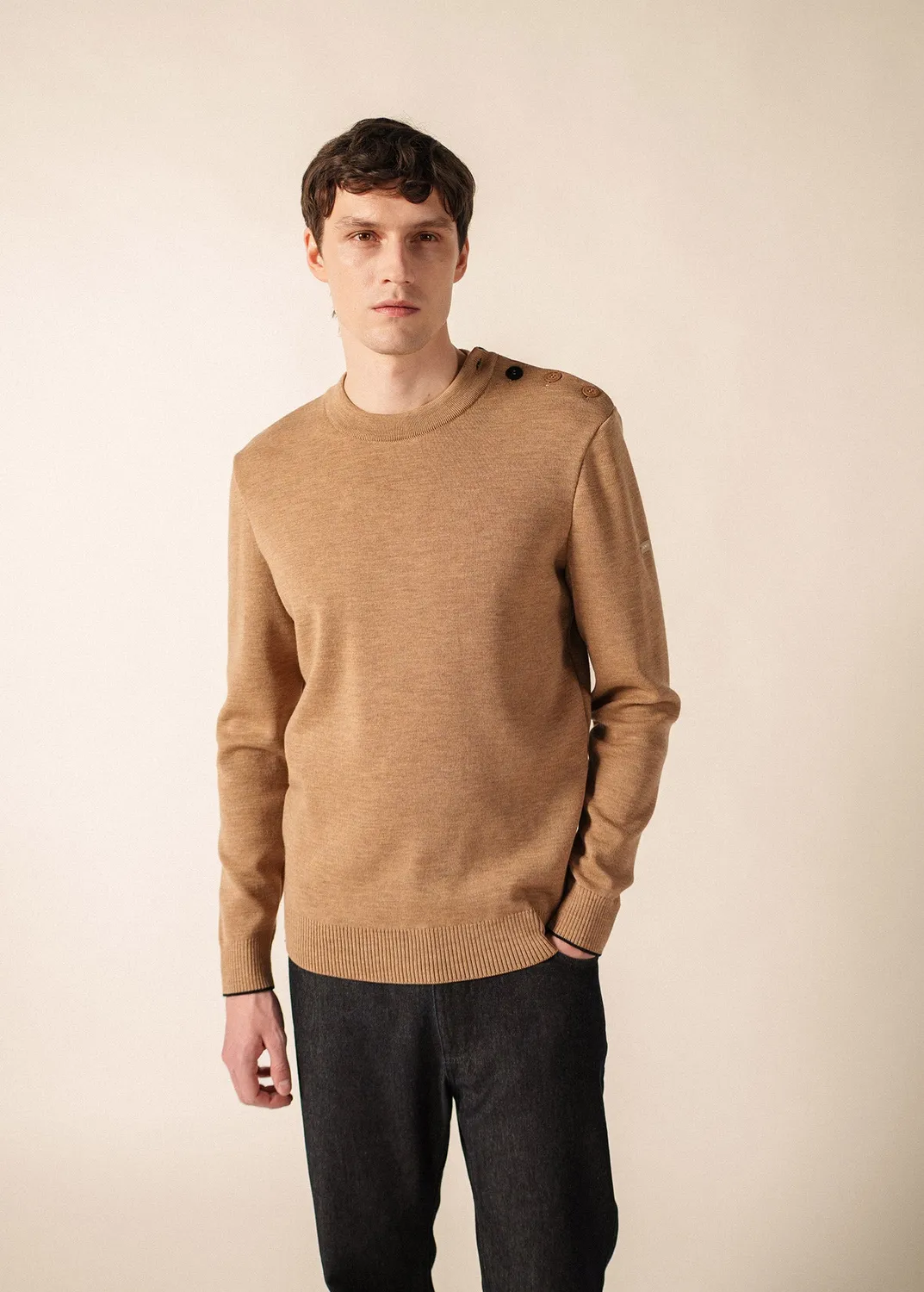 Saint James Rives pull beige foncé laine homme