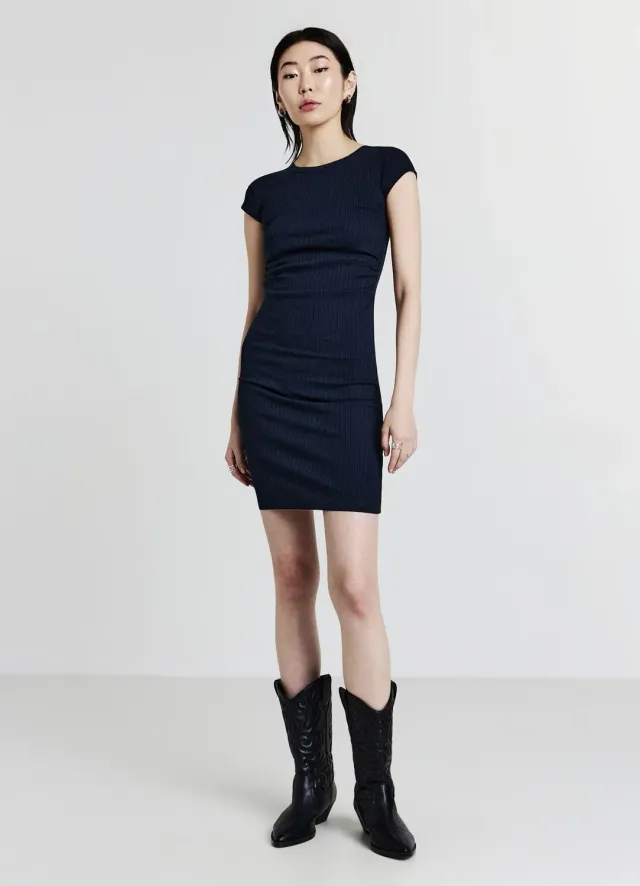 Calliope robe courte côtelée col rond femme