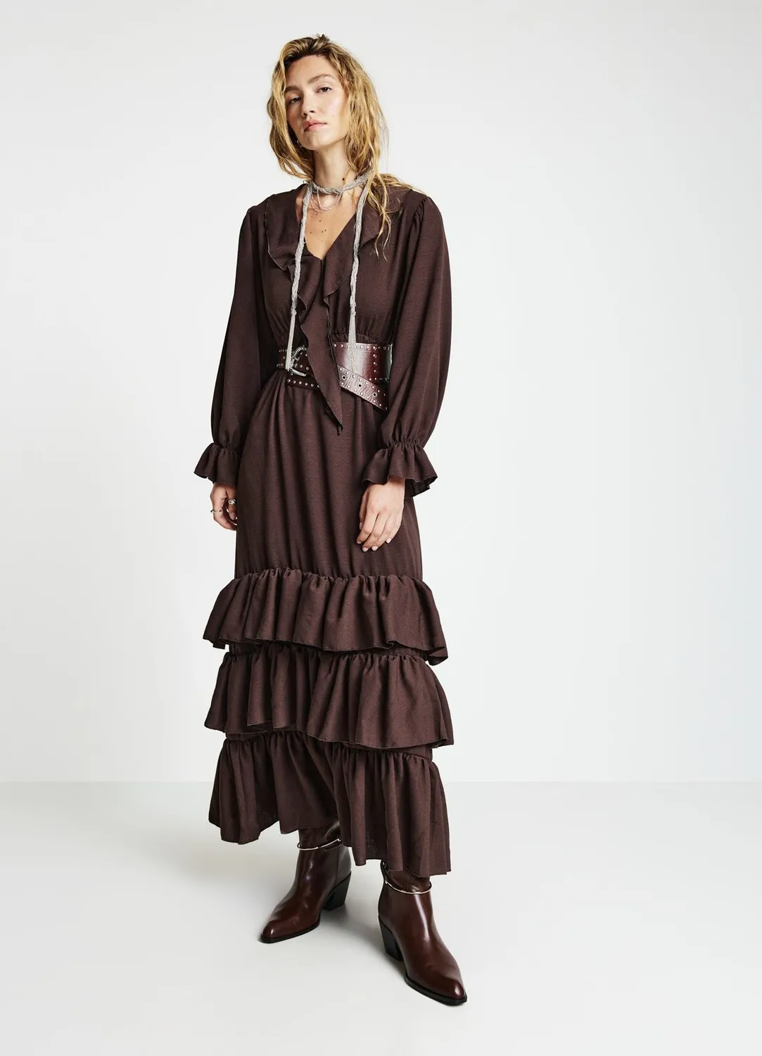 Calliope Atelier robe longue volants femme col V