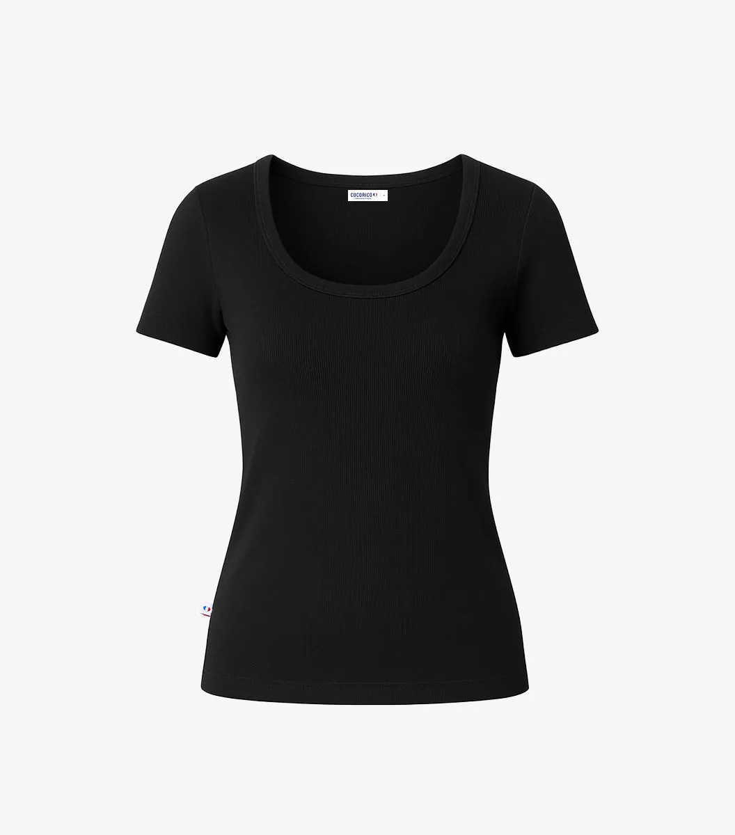 Cocorico Intemporel Côtelé t-shirt femme Noir coton