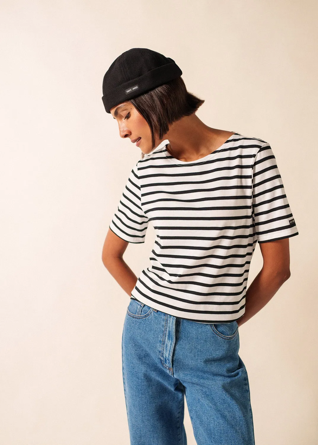 Saint James Miki bonnet marin noir drap de laine