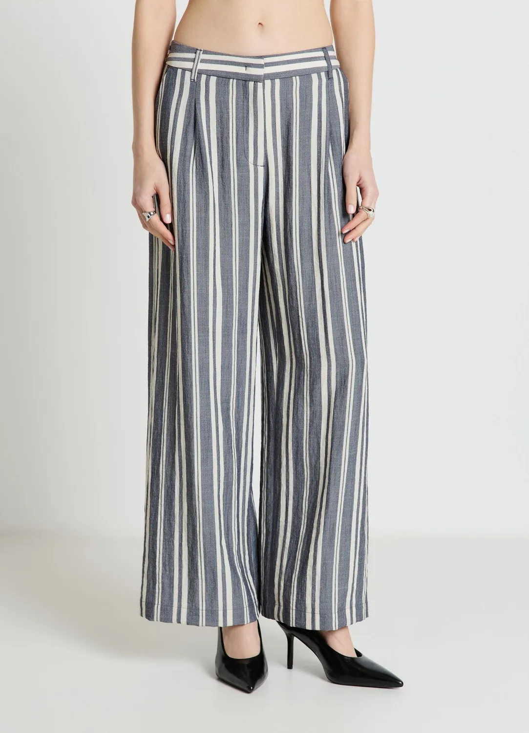 Calliope Pantalon Palazzo Rayé Femme Taille Haute