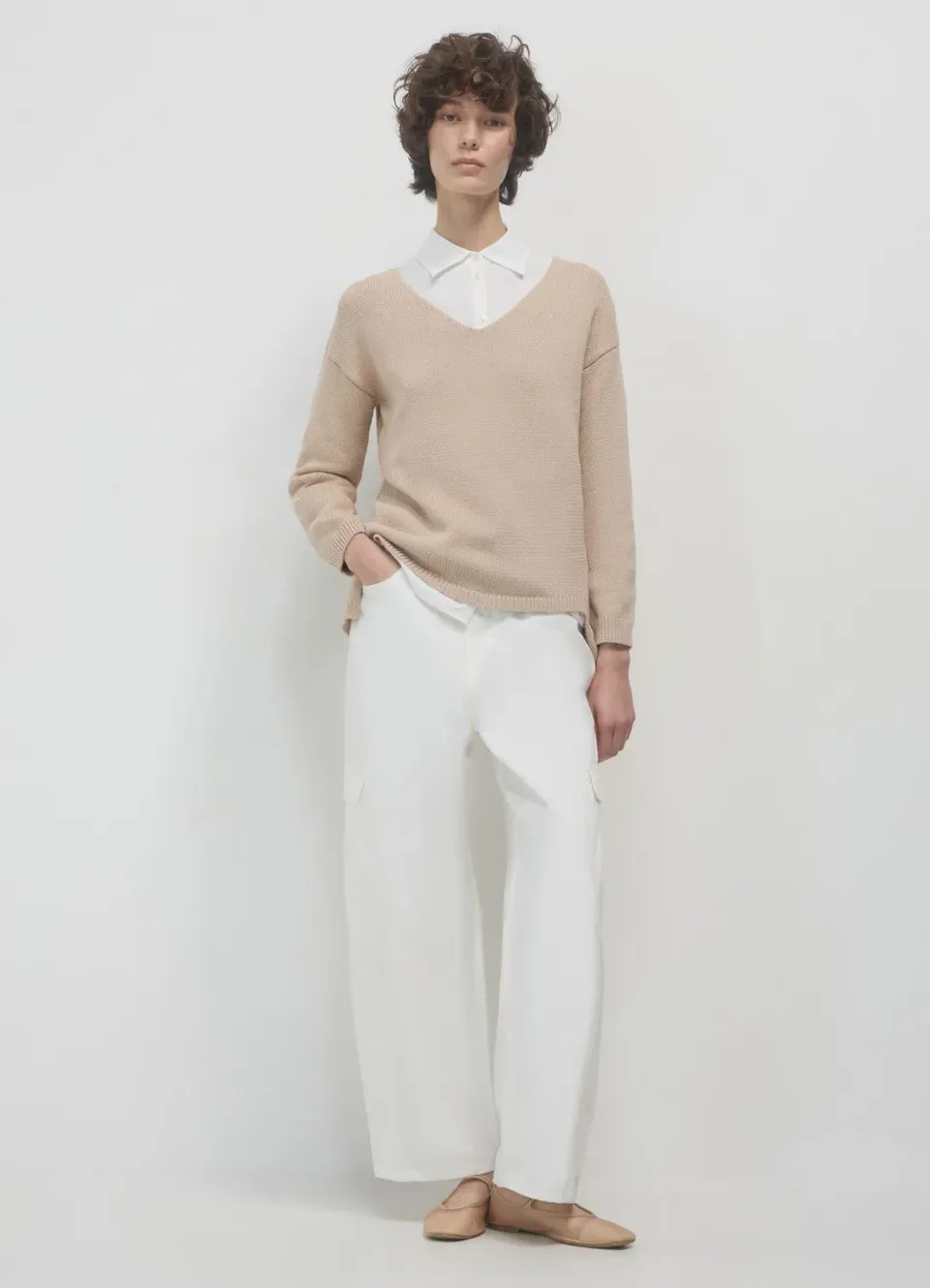 Calliope pull col V coton femme manches longues