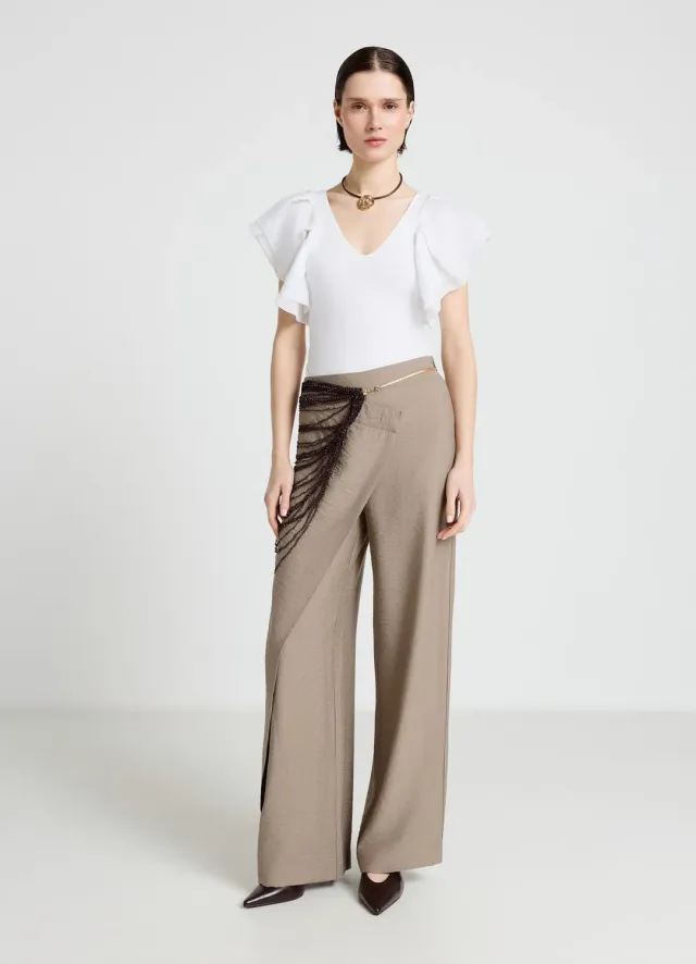 Calliope t-shirt col V femme manches volant organza