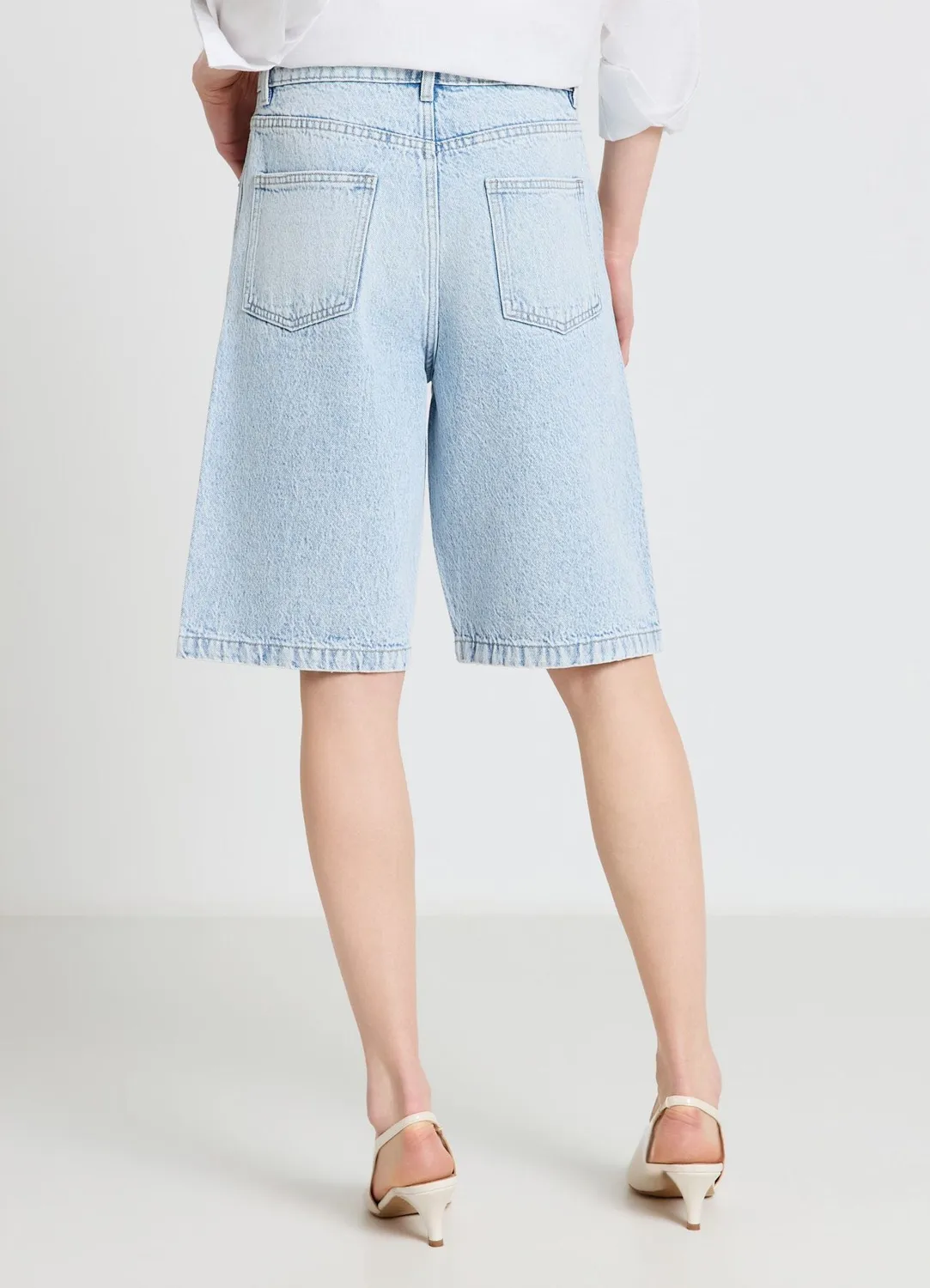 Calliope Bermuda denim femme strass taille haute
