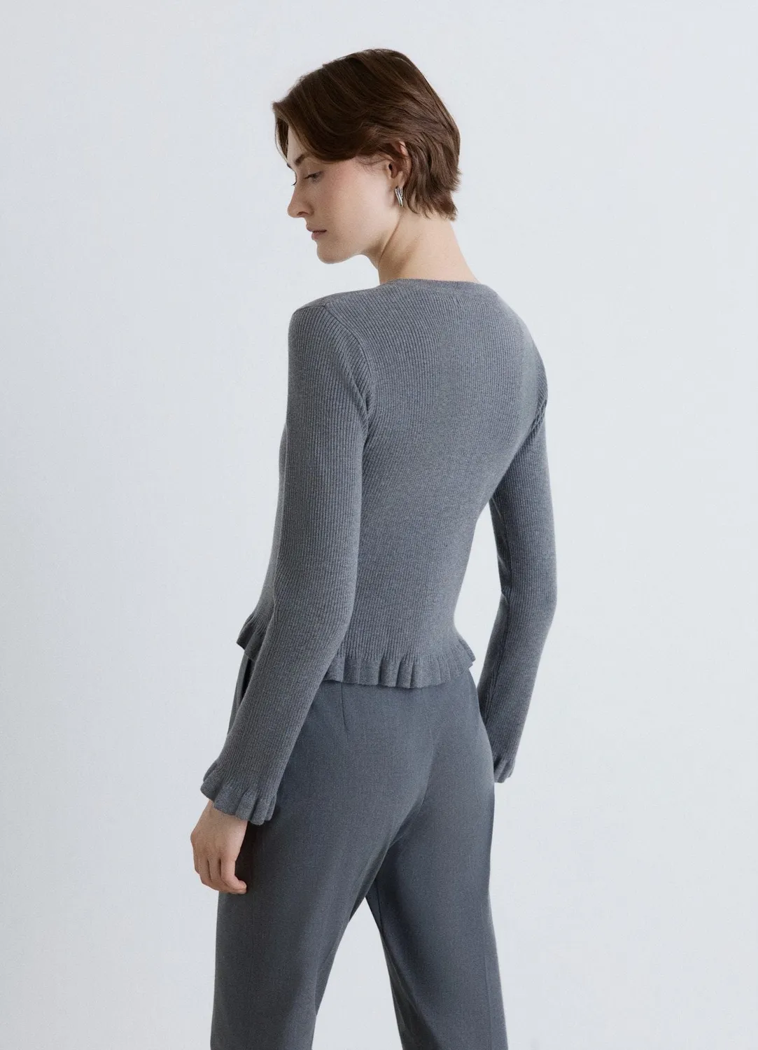 Calliope Cardigan côtelé femme volants boutons