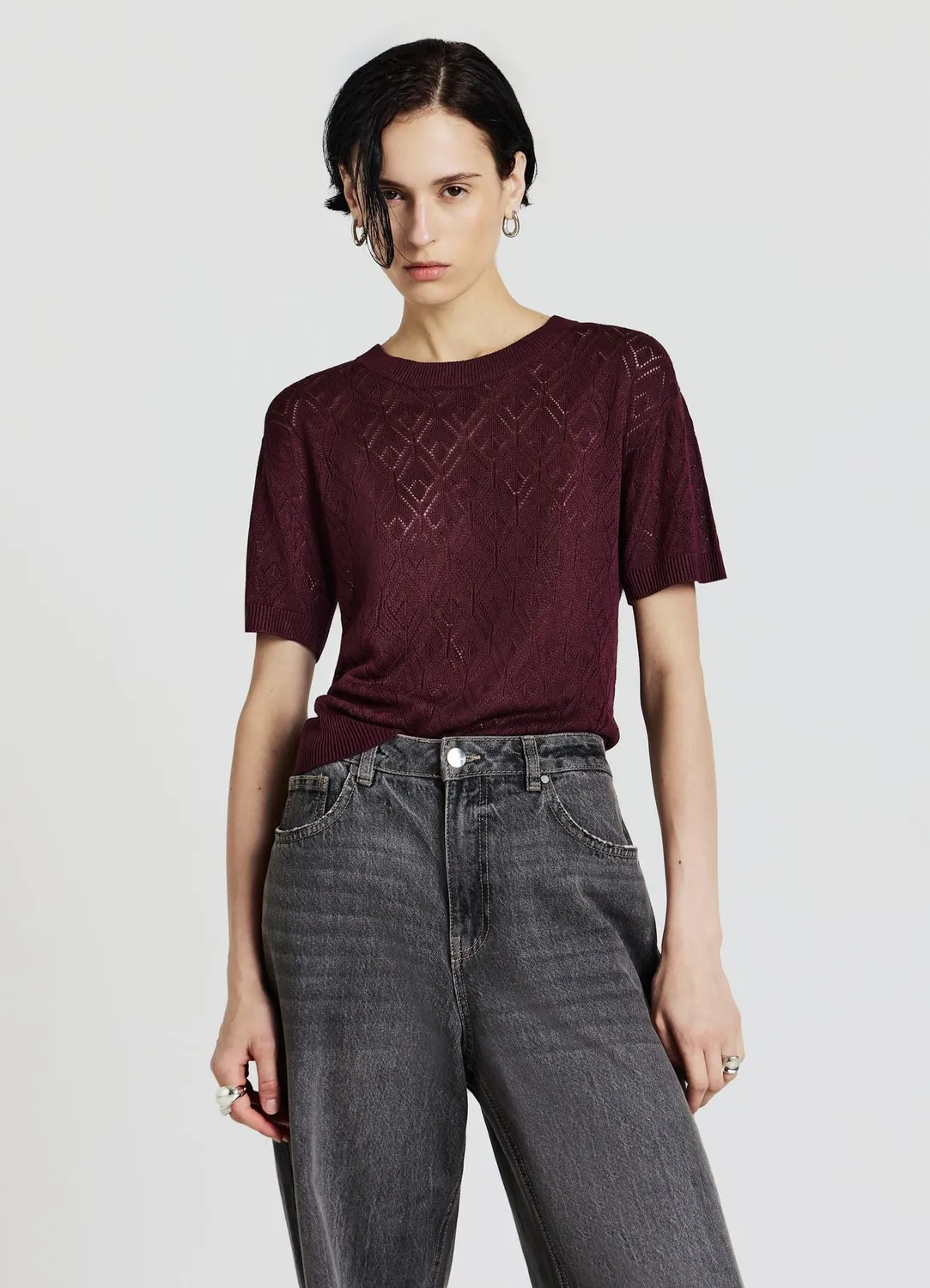 Calliope t-shirt ajouré femme col rond manches courtes