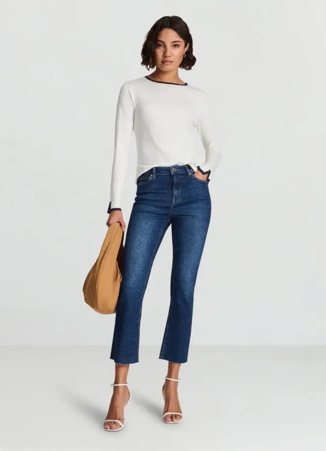Calliope pull col rond contrasté femme manches longues
