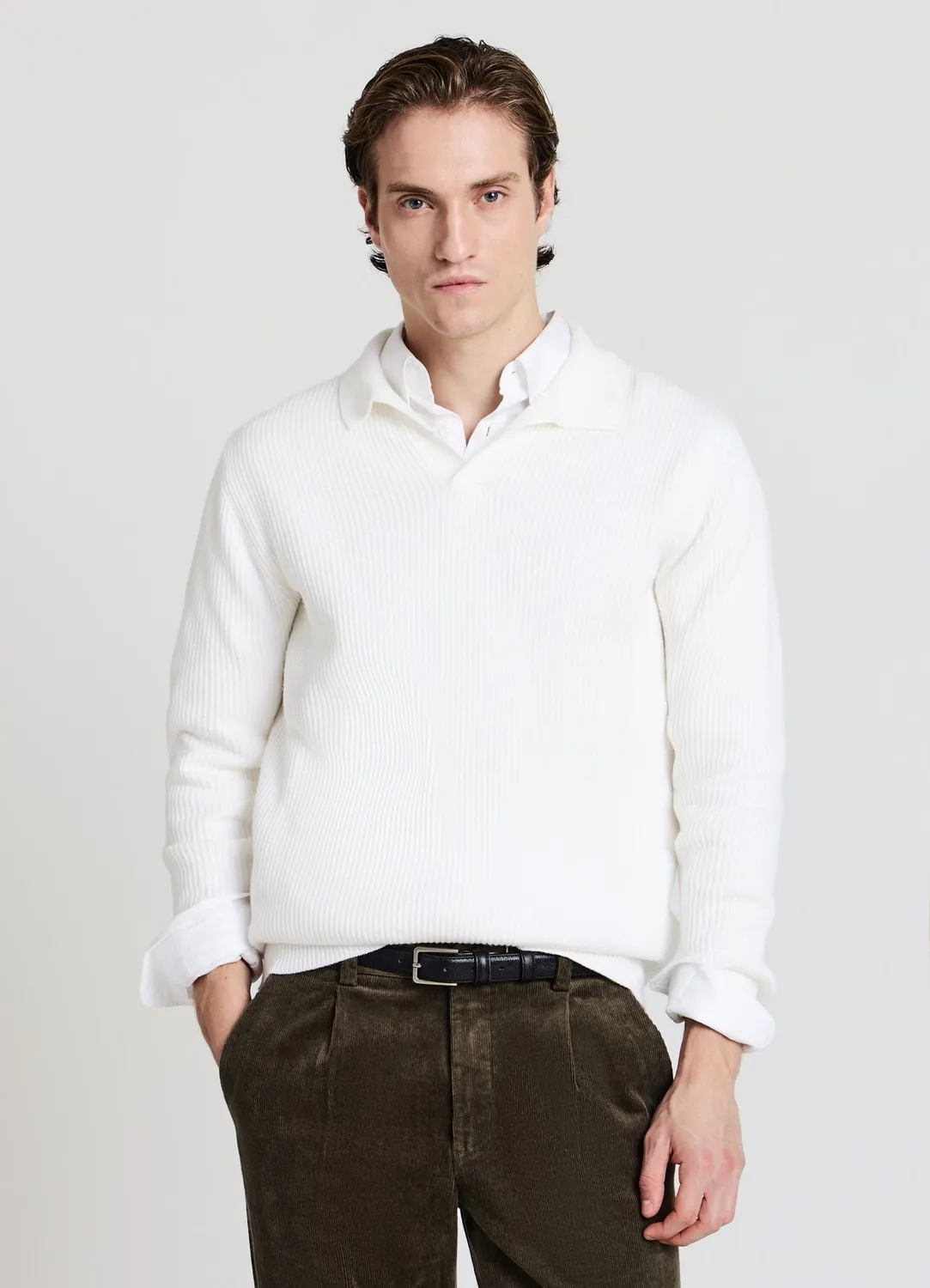 Calliope côtes polo pull homme manches longues