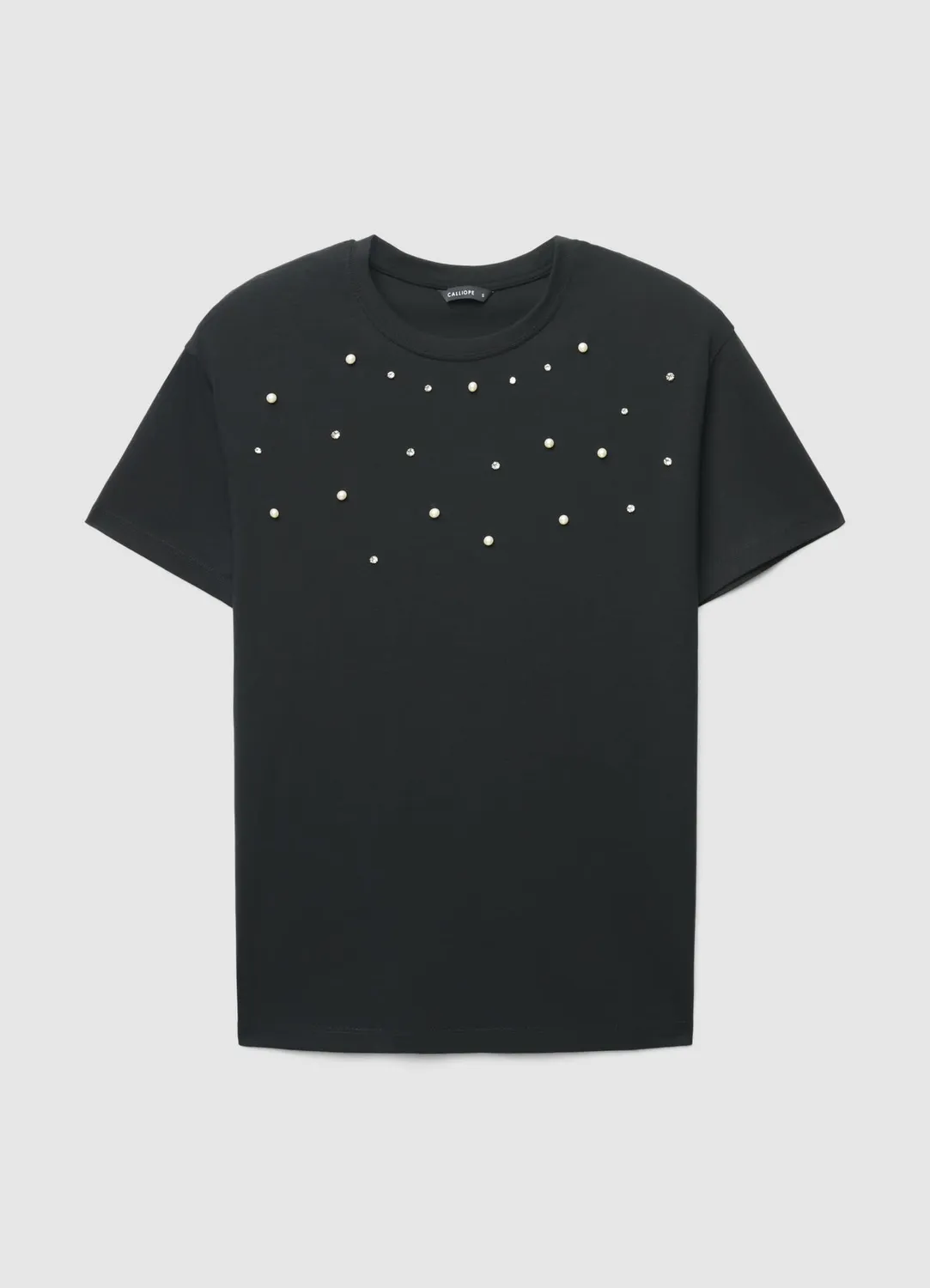 Calliope t-shirt perles strass femme col rond noir