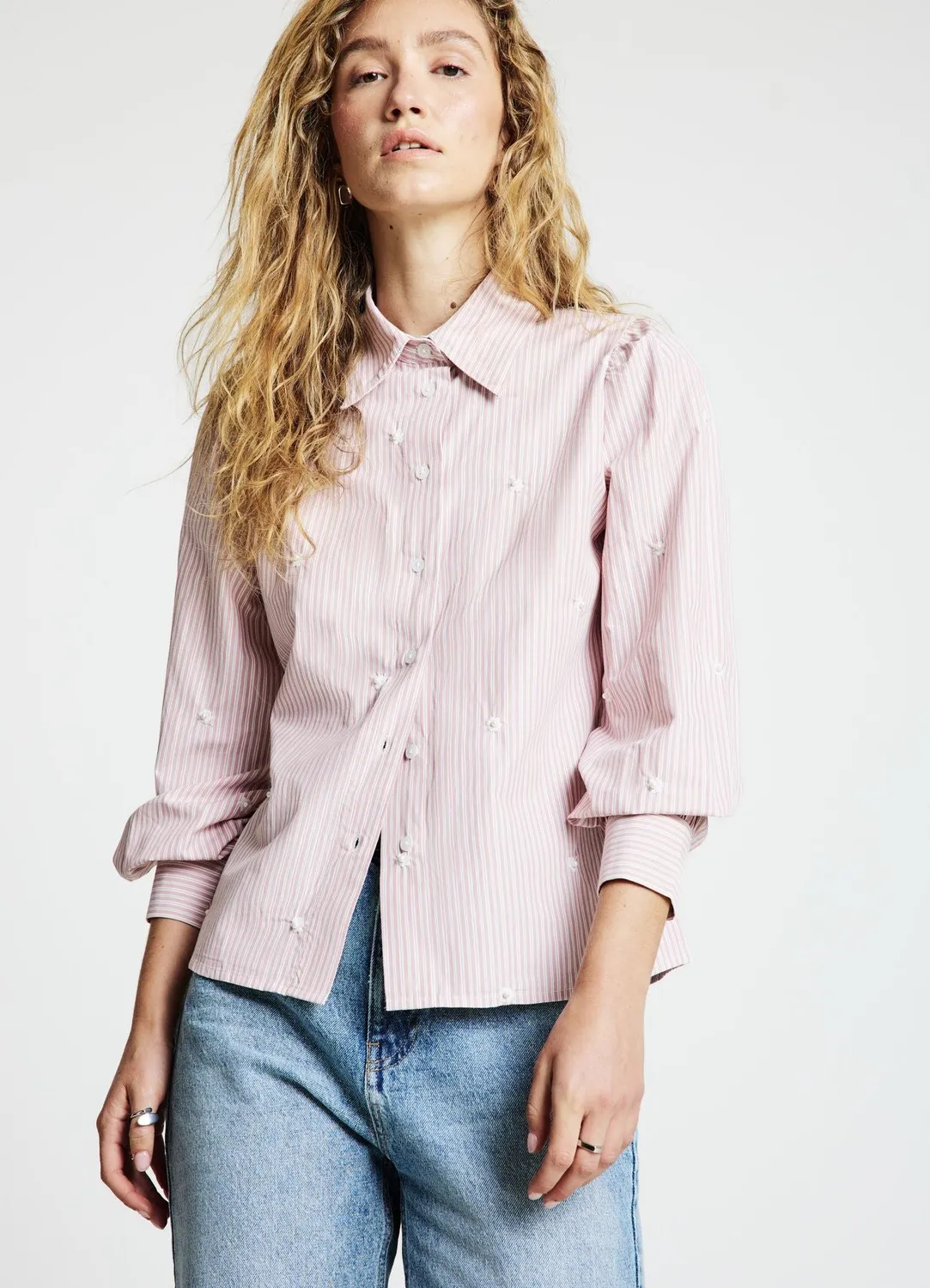 Calliope chemise femme rayée broderie perles