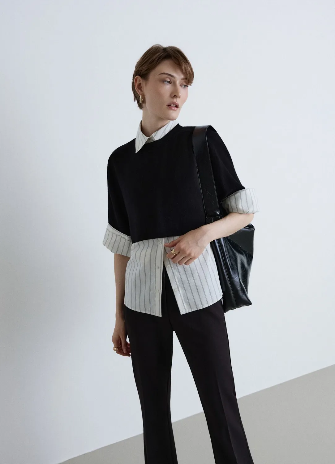 Calliope Maglia over crop uni t-shirt femme col rond