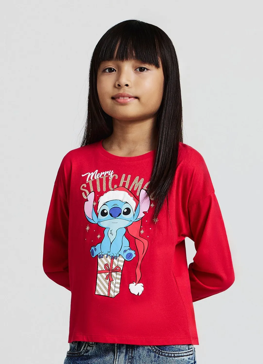 Calliope T-shirt Stitch Noël fille manches longues paillettes