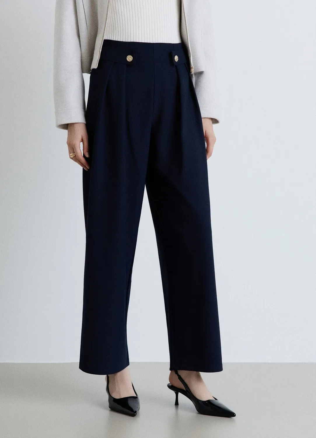 Calliope Pantalon palazzo uni femme taille haute