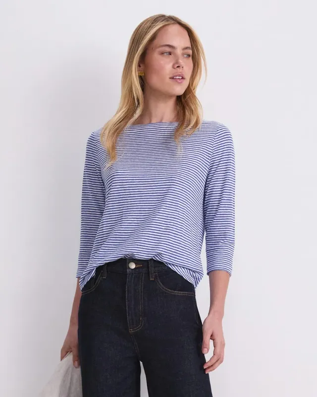 Sportscraft Cecile Haut Lin Femme Rayé Col Bateau Manches 3/4