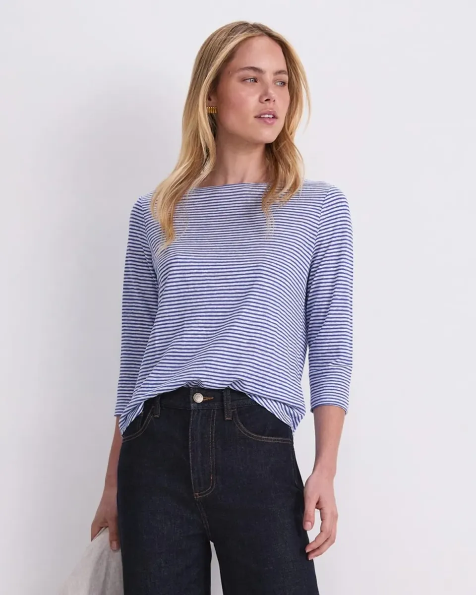 Sportscraft Cecile Haut Lin Femme Rayé Col Bateau Manches 3/4