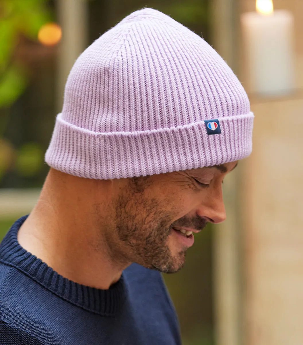 Cocorico bonnet lilas laine mérinos taille unique