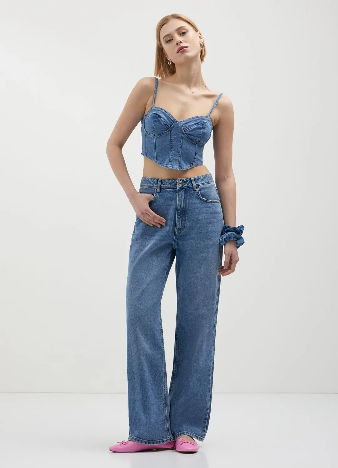 Calliope top crop denim femme bretelles fines