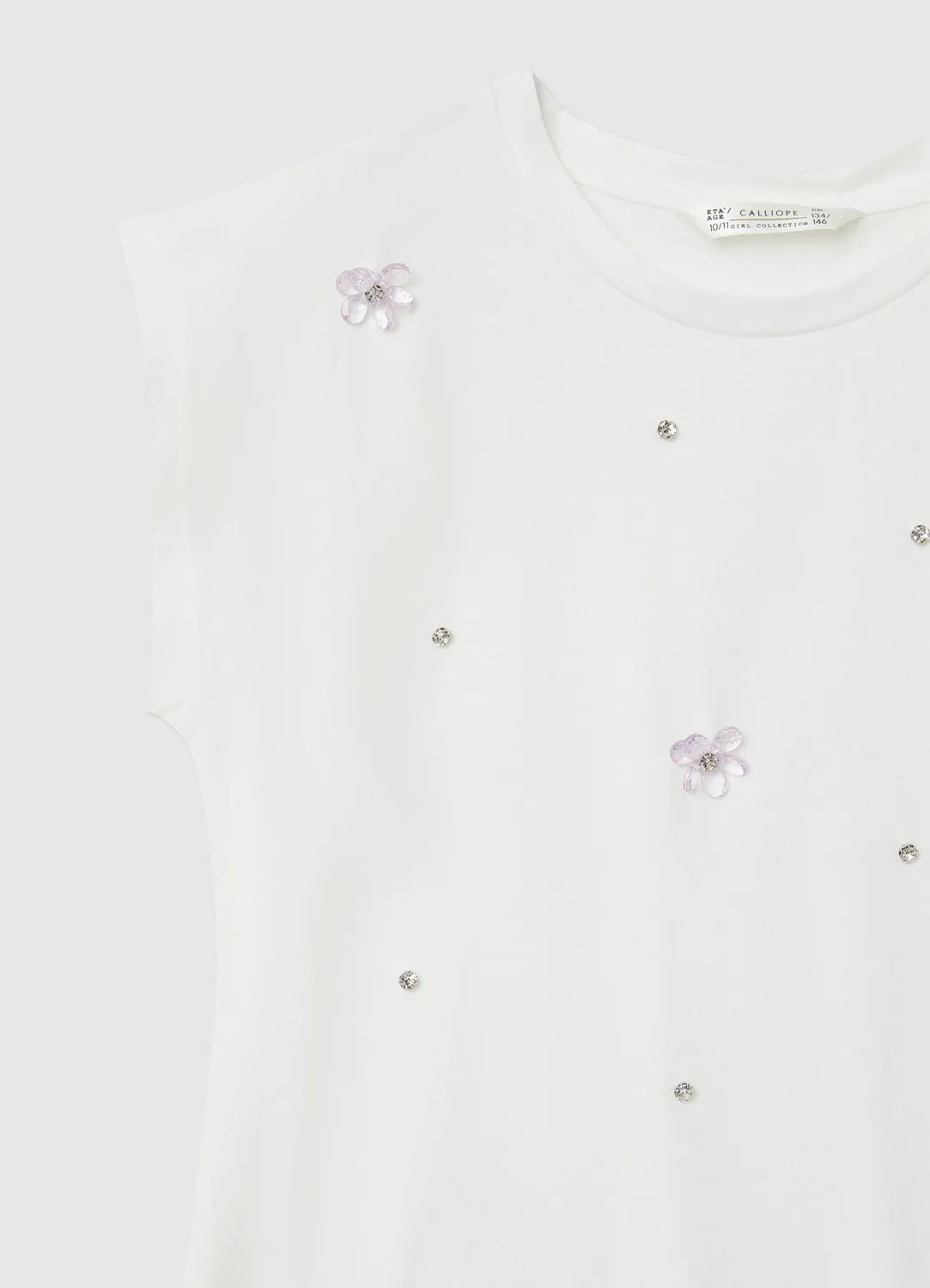 Calliope t-shirt fille fleurs strass col rond