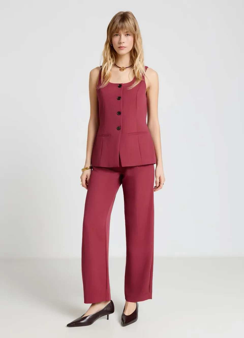 Calliope gilet long évasé à boutons femme bureau